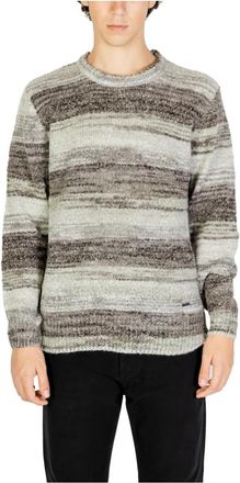 Gianni Lupo Gestreept Gebreide Trui Herfst/Winter Grijs - Heren - Ronde hals truien - Grijs - 3XL - Wol - Truien & Vesten