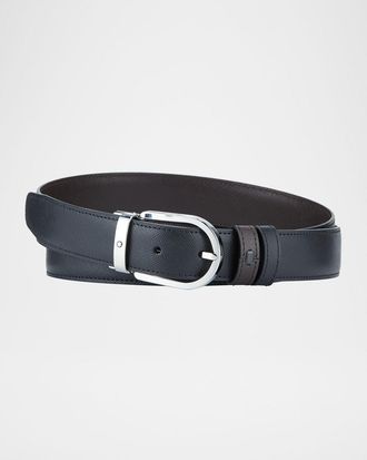 Montblanc Men & apos;s Horseshoe-Buckle Reversible Leather Belt