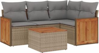 vidaXL Juego De Sof&aacute;s Jard&iacute;n Con Cojines 5 Pzas Rat&aacute;n Sint&eacute;tico Beige Vidaxl