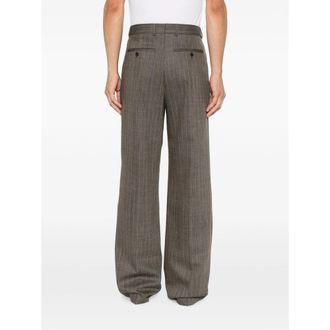 Dries Van Noten Wide-Leg Herringbone Wool Trousers - Gray