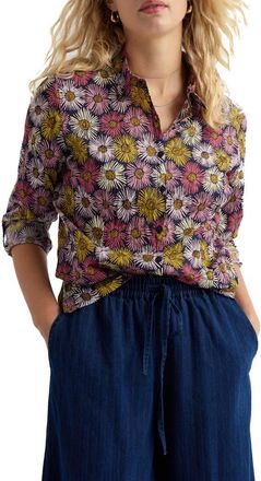 Seasalt Cornwall Larissa Crinkled Floral Organic Cotton Button-Up Shirt in Painted Asters Maritime at Nordstrom, Size 16 Us