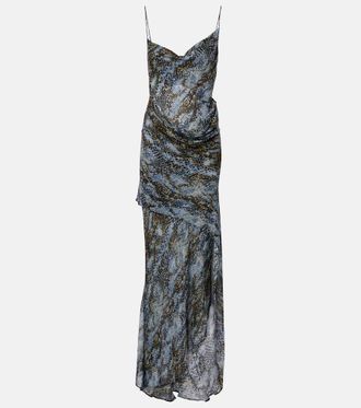 CHRISTOPHER ESBER Snake-print draped silk maxi dress