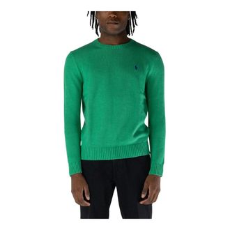 Polo Ralph Lauren Round-neck Knitwear, male, Green, Size: XL Embroidered Logo Crewneck Sweater