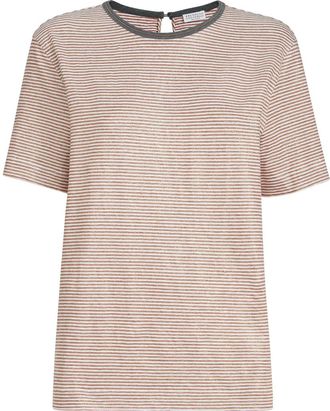 Brunello Cucinelli Striped jersey T-shirt in Orange at Nordstrom, Size 3X-Large Eu