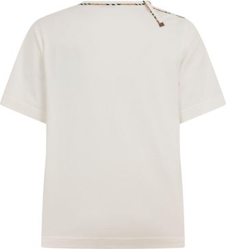 Burberry Womens Short-Sleeve T-Shirt With Tartan Trim White Cotton T-Shirts & Jerseys