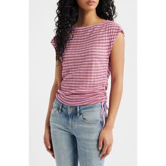 BDG Bailey Striped Ruched Top in Pink Stripe at Nordstrom, Size X-Small