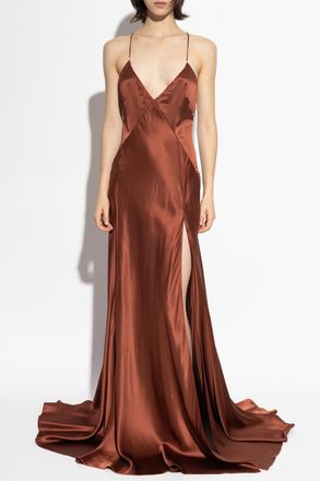 Amiri Silk Dress With Spaghetti Straps, Womens, Brown
