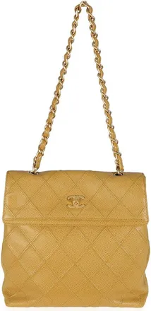 Chanel Beige/Tan Quilted Caviar Leather Chain Flap Shoulder Handbag (Authentic Pre-Loved)