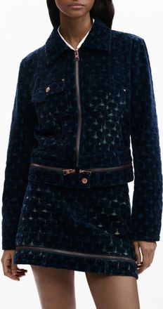 Desigual Flocked Denim Trucker Jacket in Dark Blue at Nordstrom, Size X-Small