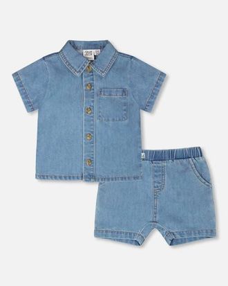 Deux par Deux Light Blue Chambray Top and Short Set in Light Blue Denim at Nordstrom, Size 12M