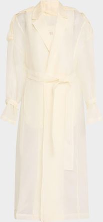 Sally Lapointe Feather-Cuff Organza Relaxed Trench Coat