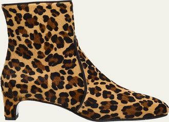 Aquatalia Siella 45mm Leopard-Print Calfhair Ankle Boots