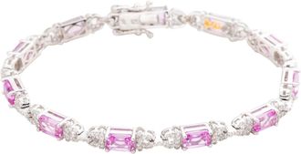 Suzy Levian Sterling Silver Emerald-Cut Blue Sapphire And Diamond Accent Tennis Bracelet