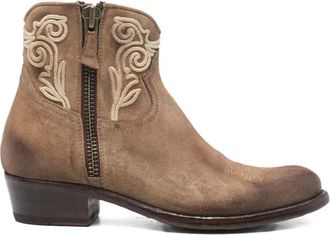 Damy flower-embroidered boots - women - Calf Leather/Calf Leather/Calf Leather - 37.5 - Brown