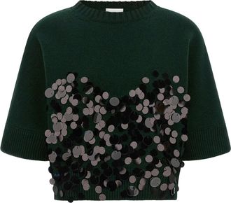 Nude Het Nude Korte Mouwen Shirt - Dames - Ronde hals truien - Groen - S - Pailletten - Truien & Vesten
