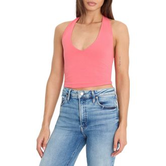 Good American Super Stretch Crop Halter Tank in Coral Blossom at Nordstrom, Size X-Large