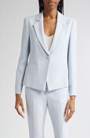 Emporio Armani Cady One-Button Crepe Crop Blazer in Zen Blue at Nordstrom, Size 10 Us