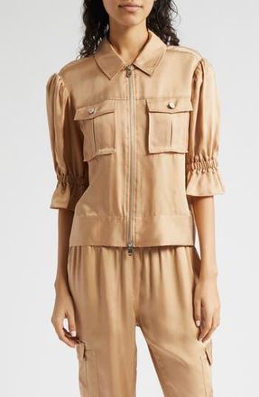 Cinq &agrave; Sept Holly Ruffle Sleeve Jacket in Desert Tan at Nordstrom Rack, Size X-Large