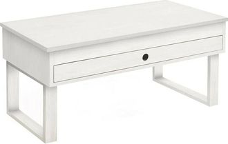 HOGAR 24 Vanir Mesa de Centro Elevable Cajón Deslizante Diseño Industrial-Vintage Madera Maciza Acabado Blanco - Blanco