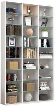 ebuy24 Ebuy24 - Vcm Madera Cd Dvd Estante Librer&iacute;a Sala Divisor Decoraci&oacute;n Estante Vidrio Zilas Xl (blanco)