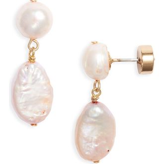 Nordstrom Demi Fine Freshwater Pearl Drop Earrings in Blush- 14K Gold Plated at Nordstrom