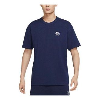 Nike Mens Nike Logo Alphabet Printing Round Neck Short Sleeve Deep Navy Blue T-Shirt FD0306-410