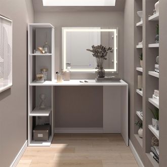Vicco Tocador Tower, Blanco, 122.2 Cm Con Espejo Led