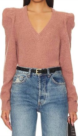Nation Ltd Lara Puff Shoulder V-Neck Sweater In Flush Pink