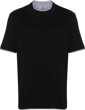 Brunello Cucinelli T-shirt met gelaagd effect - Heren - T-shirts - Zwart - M - Katoen - Tops