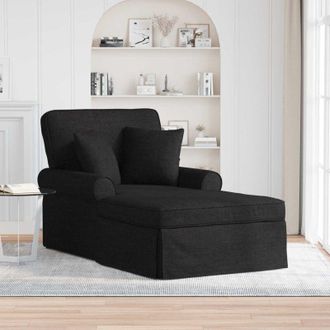 vidaXL Chaise Lounge Con Falda Con Coj&iacute;n Con Almohada 3 Pcs Negro Tela Vidaxl