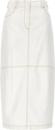 Brunello Cucinelli Off White Straight Cotton Skirt, Brand Size 44 (US Size 10)