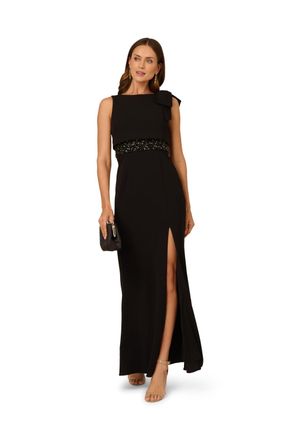 Adrianna Papell Womens Crepe Popover Bead Gown - Black - Size 22 UK