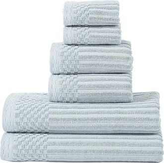 Superior Highly Absorbent 6Pc Solid And Checkered Border Cotton Towel Set