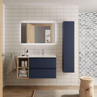 Cygnus Bath Mueble Ba&ntilde;o Bequia 100cm Y Coqueta Izq Y Lavabo Azul / Roble 100x45x56