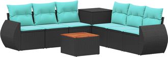 vidaXL Juego De Sof&aacute; 8 Uds. Negro Y Azul Rat&aacute;n Sint&eacute;tico Y Acero Vidaxl