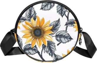 Generic Circle Crossbody Bag for Women, Sunflower Small Sling Bag Daypack with Zipper Adjustable Shoulder Straps Casual Ladies Girls Round Purse