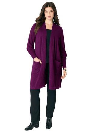 Roaman's Fine Gauge Open Front Cardigan in Dark Berry at Nordstrom, Size Small