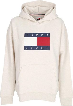 Tommy Hilfiger Relax Melange Flag Hoodie Oud Wit - Dames - Hoodies - Beige - 2XS - Katoen - Hoodies & sweatvesten