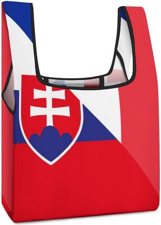 Generic France And Slovenia Flag Reusable Shopping Bags Lightweight Foldable Grocery Bag Polyester Washable Tote Bag
