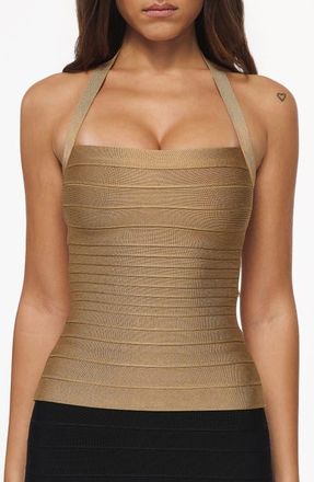 House of CB The Silhouette Shimmer Halter Top in Gold at Nordstrom, Size X-Small