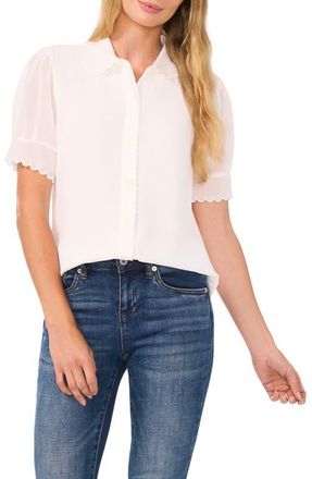 CeCe by Cynthia Steffe Scallop Trim Button-Up Shirt in New Ivory at Nordstrom, Size Xx-Small