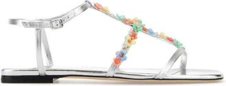 Jimmy Choo London Zilveren Nappa Leren Daisy Sandalen - Dames - Sandalen - Grijs - 36 EU - Leer - Schoenen