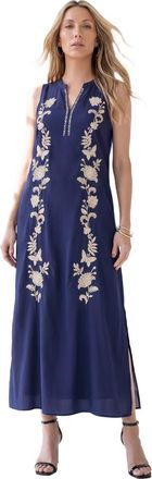 Roaman's Plus Size Embroidered Sleeveless A Line Maxi Dress in Navy Butterfly Floral at Nordstrom, Size 16