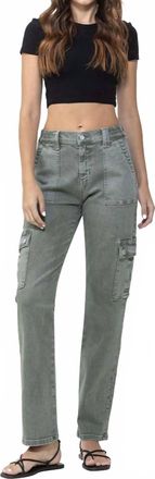 Flying Monkey Livia Mid Rise Straight Crop Jeans In Army Green