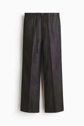 H&M Denim Drawstring Trousers in Washed Black at Nordstrom, Size 10
