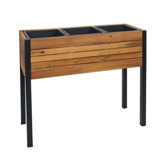 Hhg Nunca Usado] Jardinera Hhg 580, Maceta Elevada, Jardinera, 75 X 81 X 30 Cm, Para Exterior, Aluminio Y Madera De Acacia, Con Certificaci&oacute;n Mvg, Marr&oacute;n