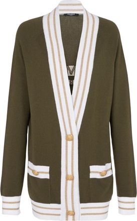 Balmain Cashmere Cardigan met logo - Dames - Vesten - Groen - XS - Wol - Truien & Vesten
