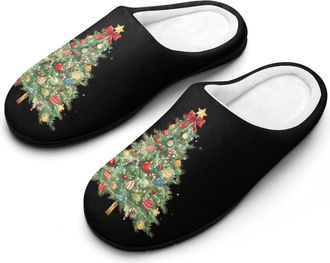 Generic Christmas Tree Womens Cotton Slipper Comfortable Cozy Plush Slippers Anti-Skid Indoor House Closed Toe Shoes