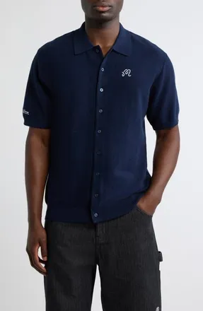 Malbon Golf Crosscut Knit Polo in Blueberry at Nordstrom, Size Xx-Large