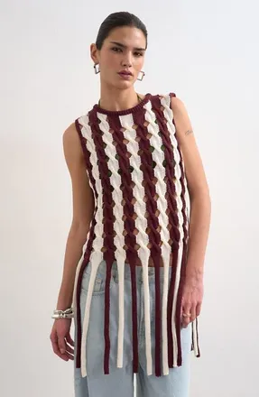 Topshop Knitted Sleeveless Fringe Top in Burgundy at Nordstrom, Size X-Small